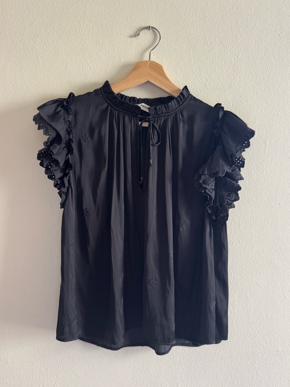 Ulla Johnson ruffle sleeve top silky eyelet black 4